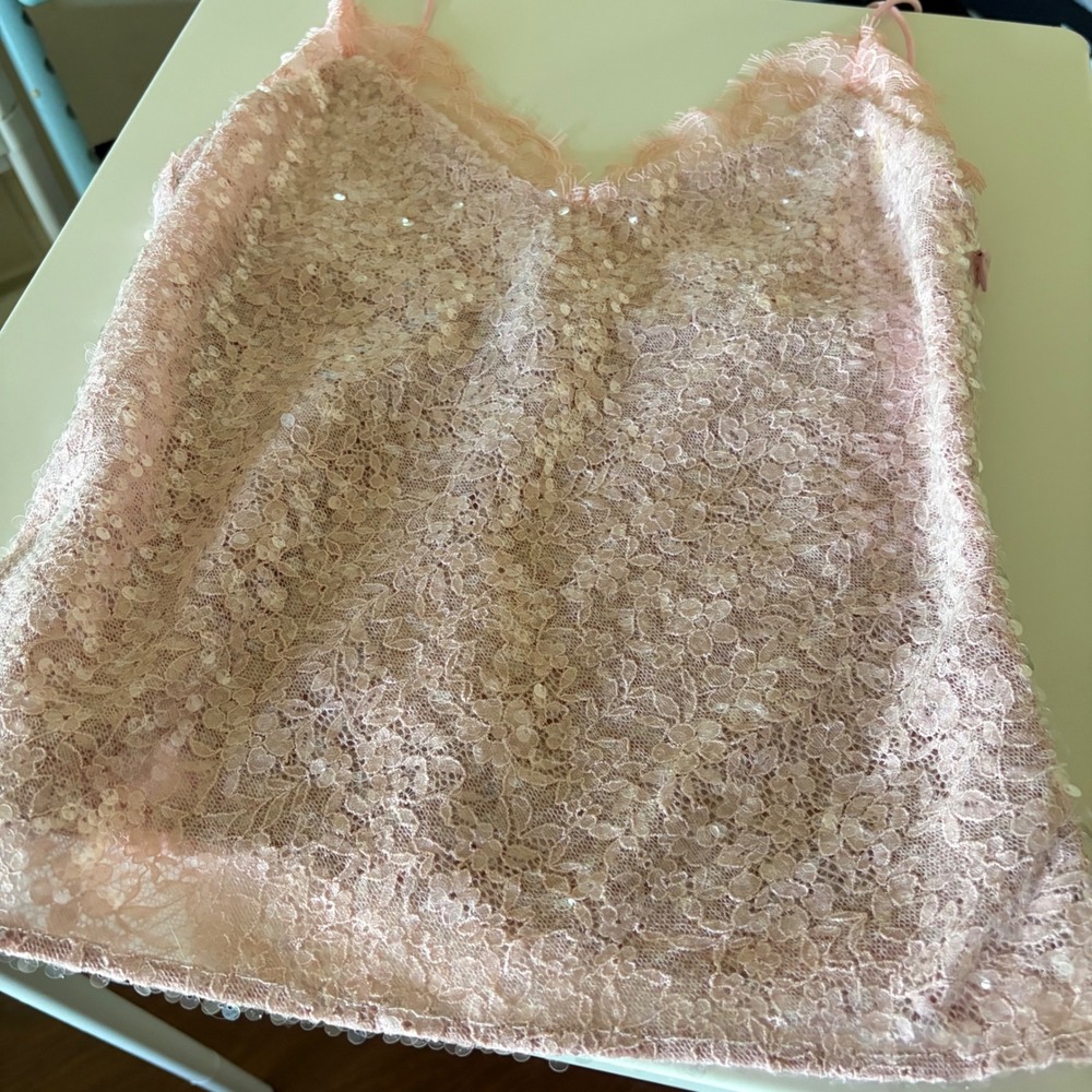 STAUD Kezia Top Cherry Blossom Pink Lace Sequin Cami 633-3744-CHB - Picture 3 of 8